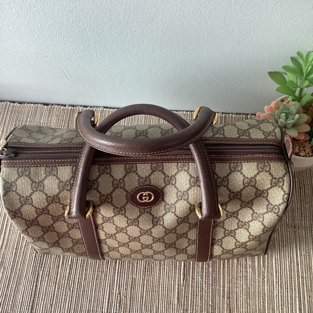 VTG GUCCI Brown GG Monogram Satchel Handbag With Dustbag! - Picture 12 of 12